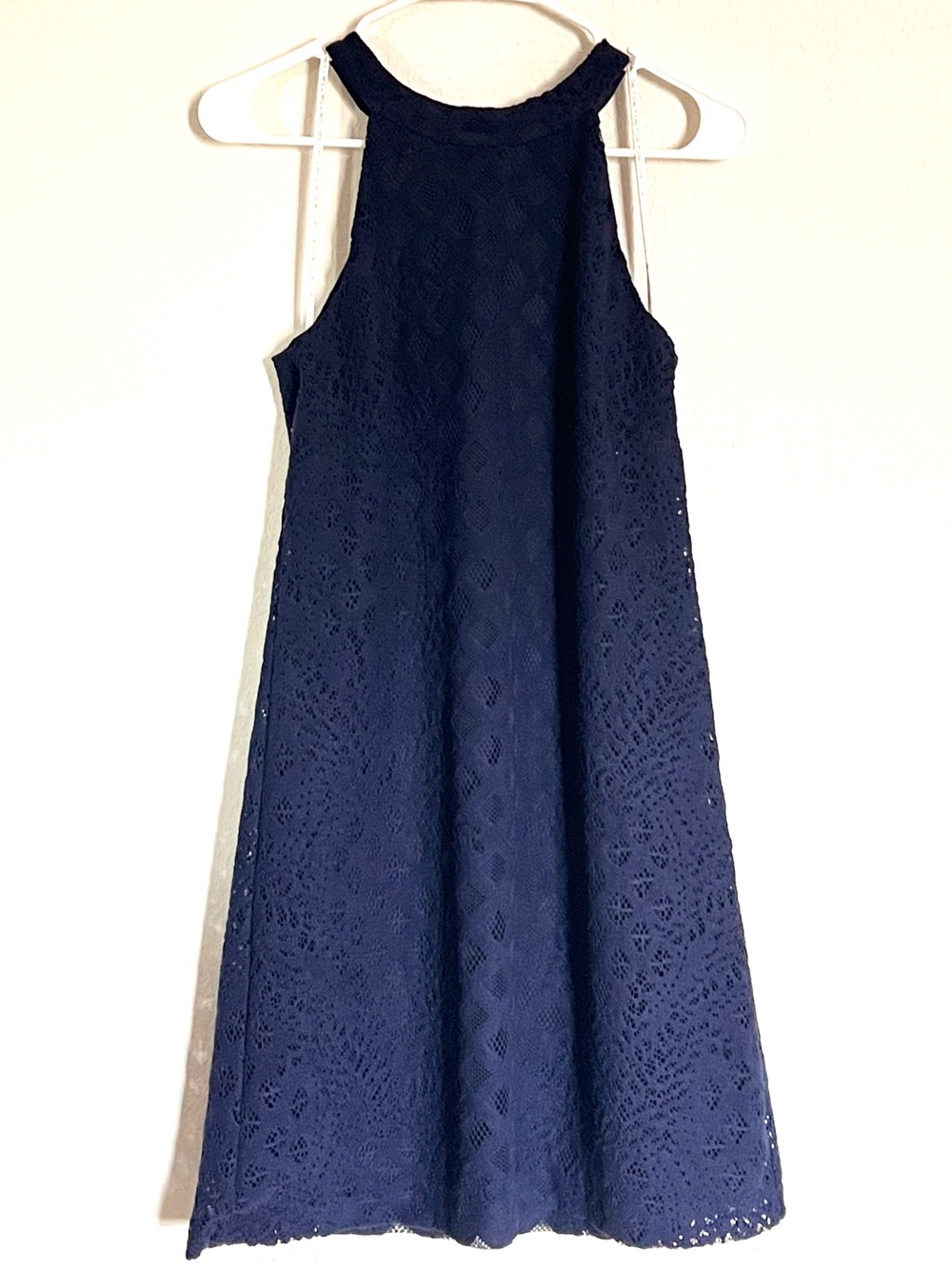 Lilly Pulitzer Rayanne Navy Blue Pineapple Geo Lace Overlay Halter Dress